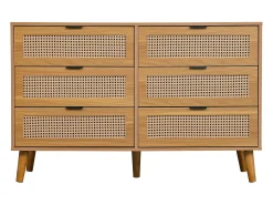Aparador de madera natural oscura con 6 cajones, tiradores metálicos, dimensiones 120 x 40 x 76,5 cm