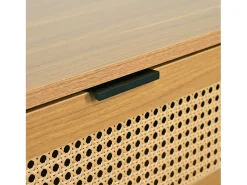 Aparador de madera natural oscura con 6 cajones, tiradores metálicos, dimensiones 120 x 40 x 76,5 cm