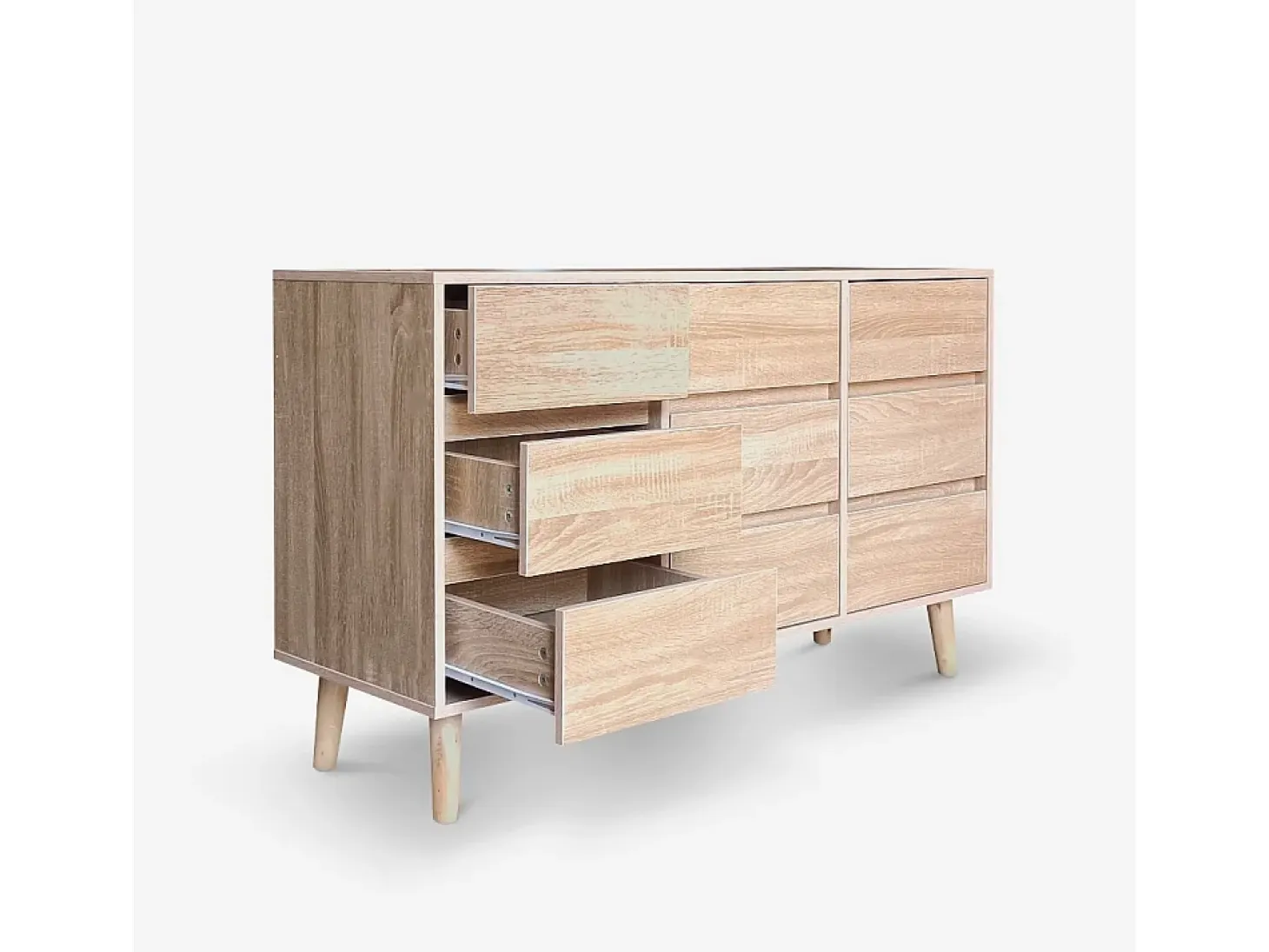 Aparador de madera para salón con 9 cajones 120x40x72cm Vudan