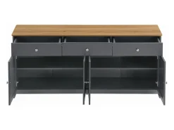 Aparador de madera veteada en gris-negro con 4 puertas y 3 cajones - Madera MDF