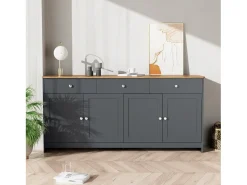 Aparador de madera veteada en gris-negro con 4 puertas y 3 cajones - Madera MDF