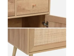 Aparador de madera y caña, 4 puertas y 3 cajones, 110cm natural
