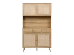 Aparador de madera y caña, 4 puertas y 3 cajones, 110cm natural