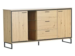 Aparador de madera y negro con LED, 3 cajones y divisores abiertos - para salón y comedor