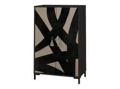 Aparador de MDF con 2 puertas decorativas con motivo gráfico en negro y topo