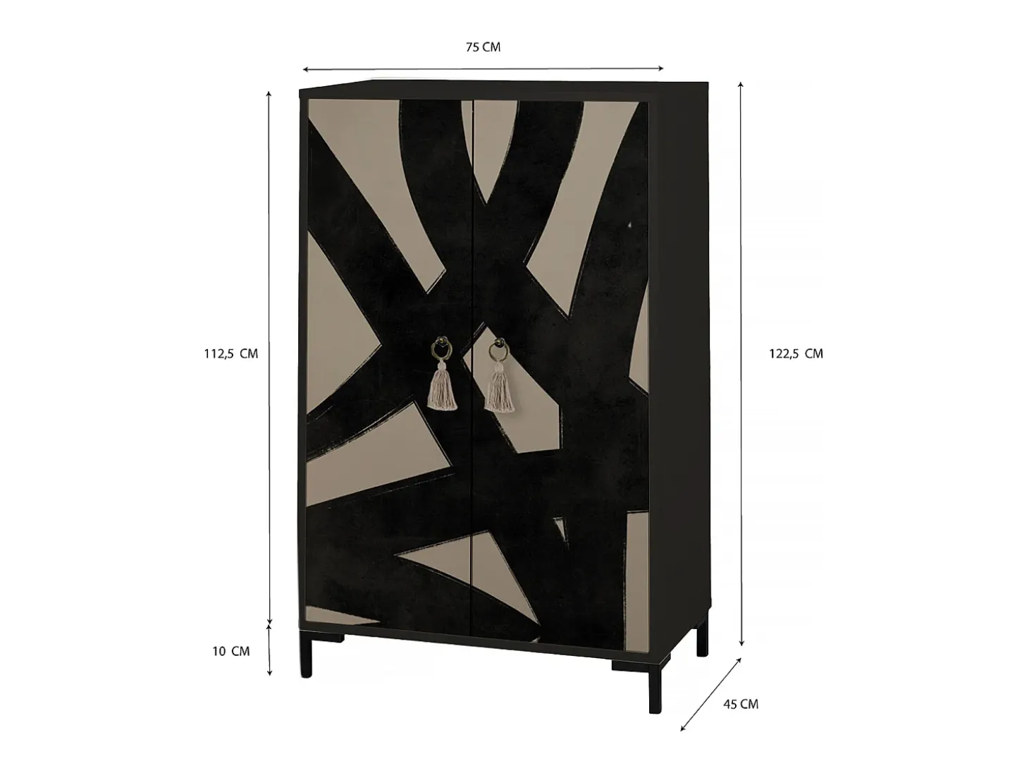 Aparador de MDF con 2 puertas decorativas con motivo gráfico en negro y topo