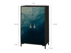 Aparador de MDF con 2 puertas decorativas con motivo en azul océano