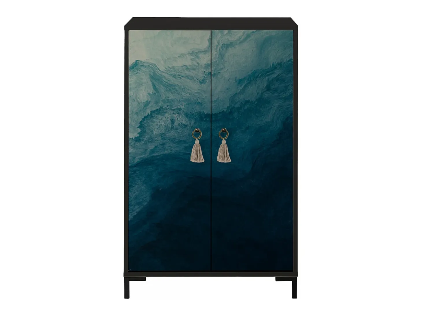 Aparador de MDF con 2 puertas decorativas con motivo en azul océano