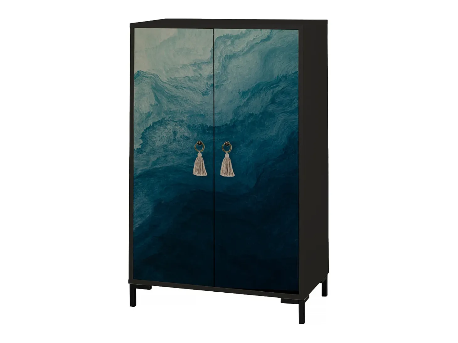 Aparador de MDF con 2 puertas decorativas con motivo en azul océano