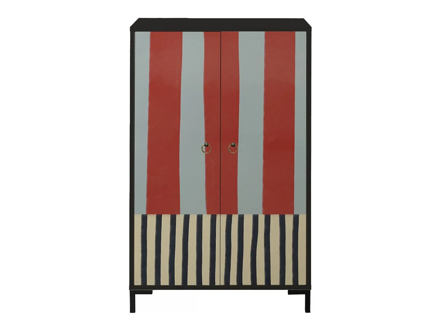 Aparador de MDF con 2 puertas decorativas con motivo de franjas en terracota y gris