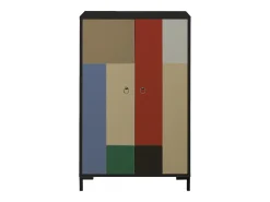 Aparador de MDF con 2 puertas decorativas con bloques en color teja, beige, azul y verde
