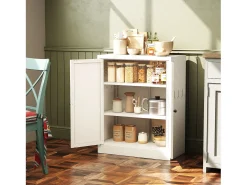 Aparador de metal blanco de 88 cm con estantes ajustables, unidad de almacenaje independiente, para cocina y salón