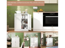 Aparador de metal blanco de 88 cm con estantes ajustables, unidad de almacenaje independiente, para cocina y salón