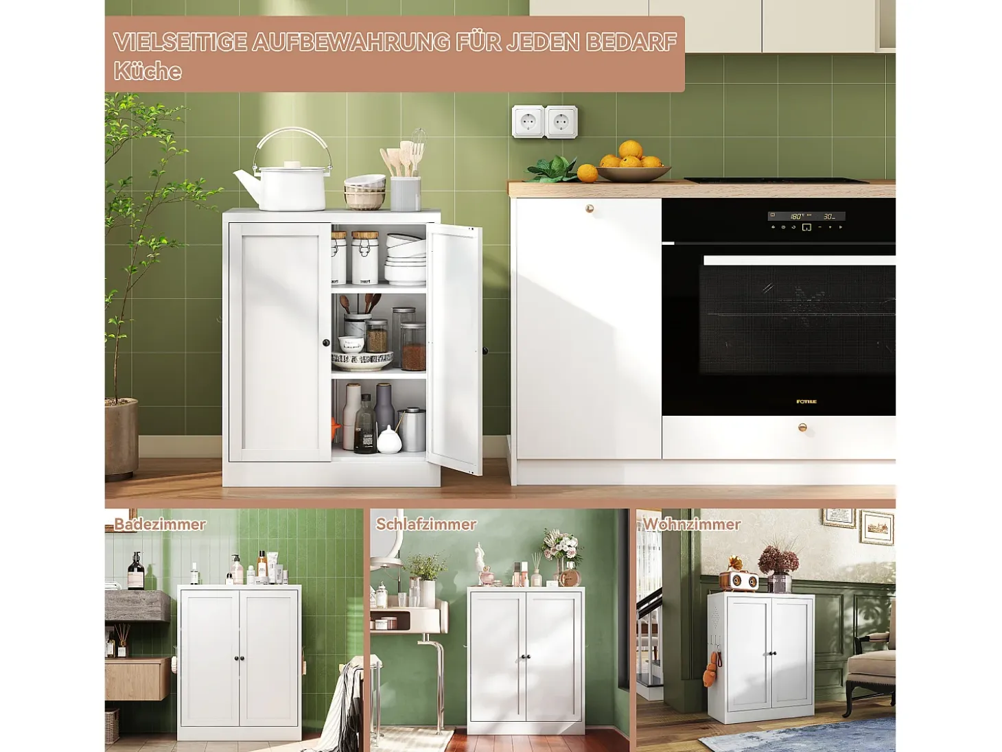 Aparador de metal blanco de 88 cm con estantes ajustables, unidad de almacenaje independiente, para cocina y salón