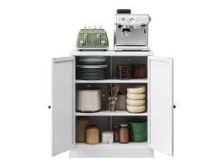 Aparador de metal blanco de 88 cm con estantes ajustables, unidad de almacenaje independiente, para cocina y salón