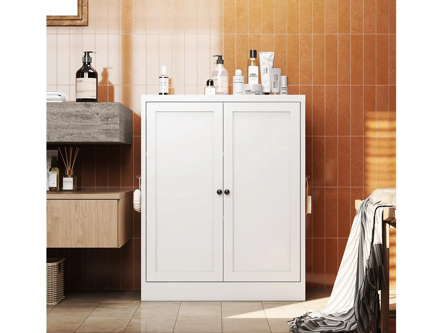 Aparador de metal blanco de 88 cm con estantes ajustables, unidad de almacenaje independiente, para cocina y salón