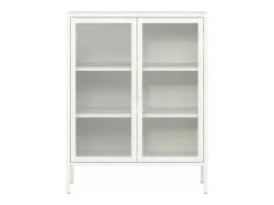 Aparador de metal con puertas de cristal acero vidrio templado 102 x 80 x 40 cm blanco 03_0006607