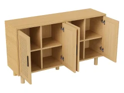 Aparador de mimbre con 4 puertas y estantes regulables - 80 x 40 x 140 cm - Roble