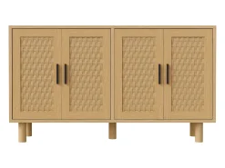 Aparador de mimbre con 4 puertas y estantes regulables - 80 x 40 x 140 cm - Roble