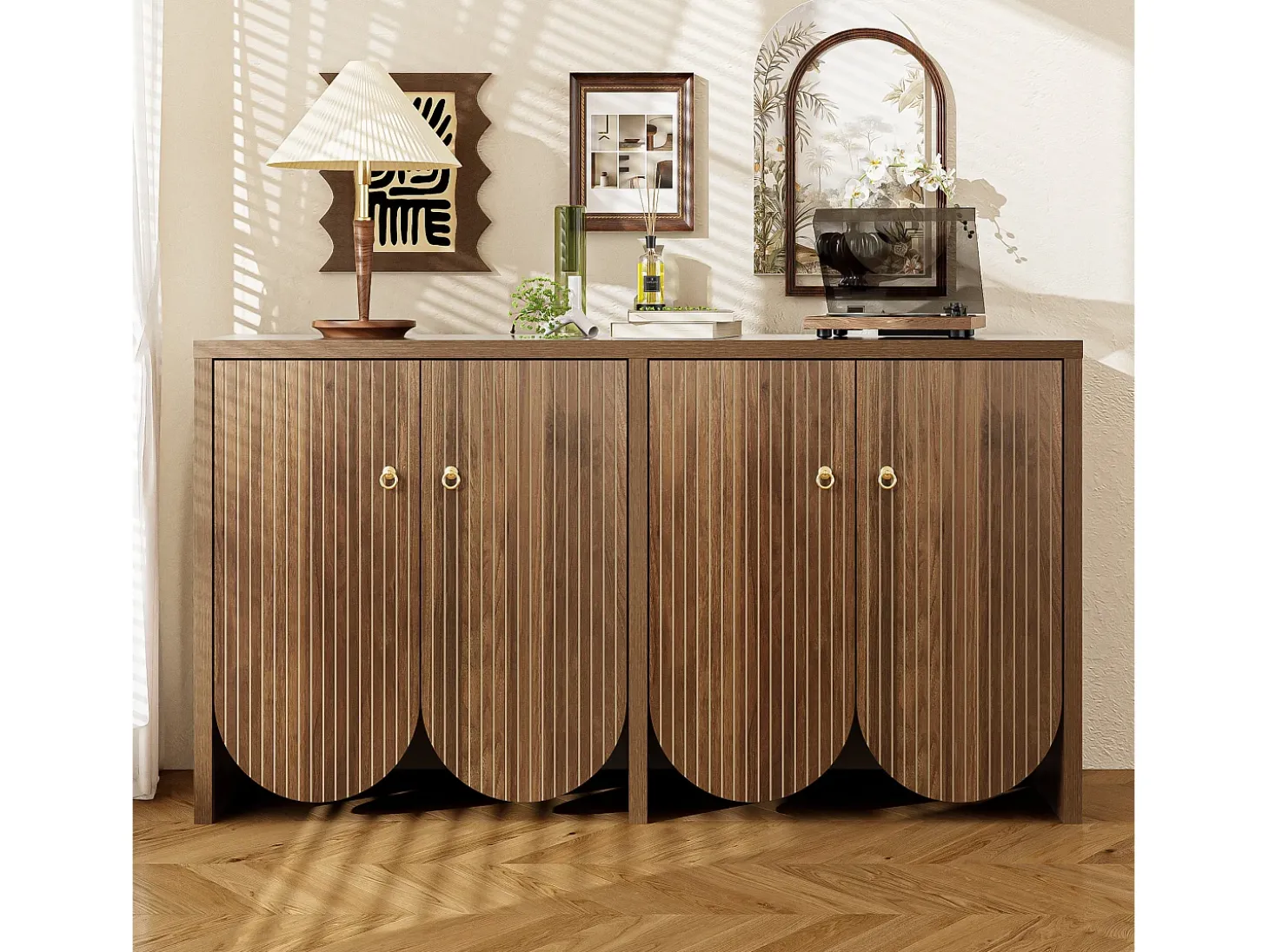 Aparador de nogal - Aparador con 4 puertas y estantes ajustables - para sala y comedor