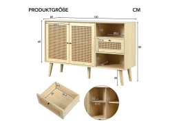 Aparador de ratán - Aparador de roble con 1 cajón y 2 puertas - estantes regulables - patas de madera