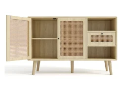 Aparador de ratán - Aparador de roble con 1 cajón y 2 puertas - estantes regulables - patas de madera