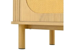 Aparador de ratán con cajones, con patas de metal imitación madera, diseño curvo, 140 x 40 x 80 cm