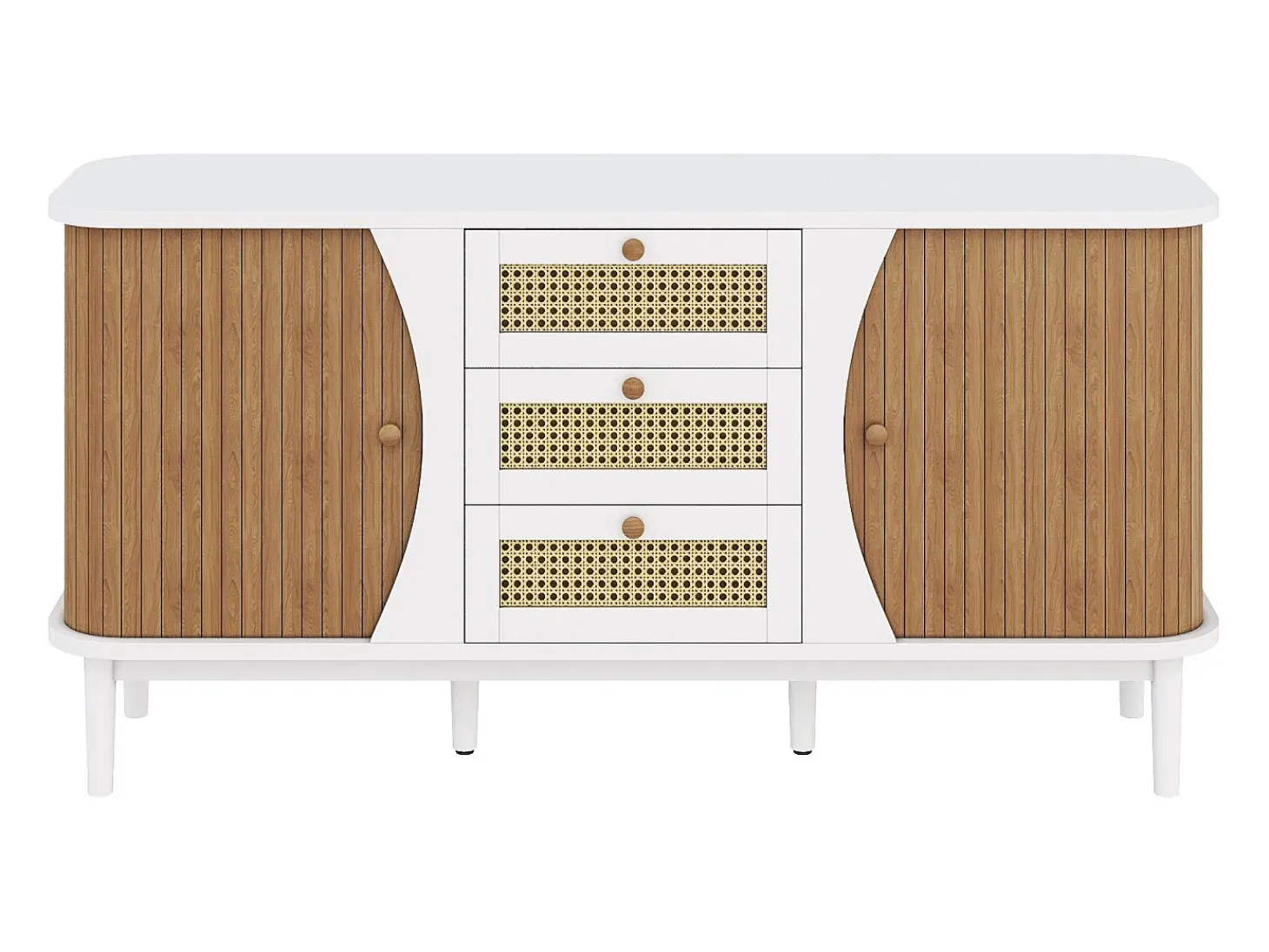 Aparador de ratán con cajones - 3 cajones y 2 puertas - tapa curva - 140 x 40 x 76 cm
