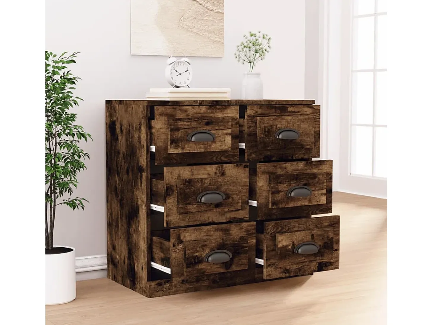 Aparador de roble ahumado 70x35,5x67,5 cm madera de ingeniería