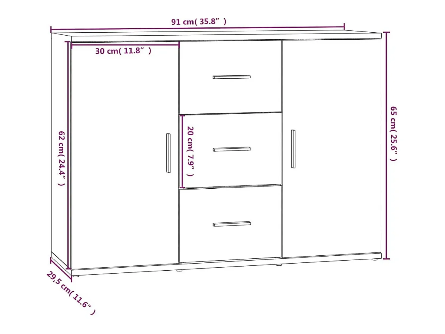 Aparador de roble ahumado 91x29,5x65 cm Madera de ingeniería