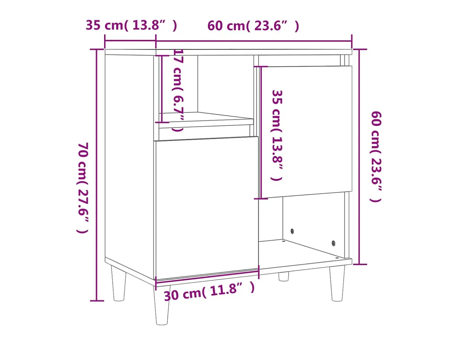 Aparador de roble ahumado 60x35x70 cm Madera de ingeniería