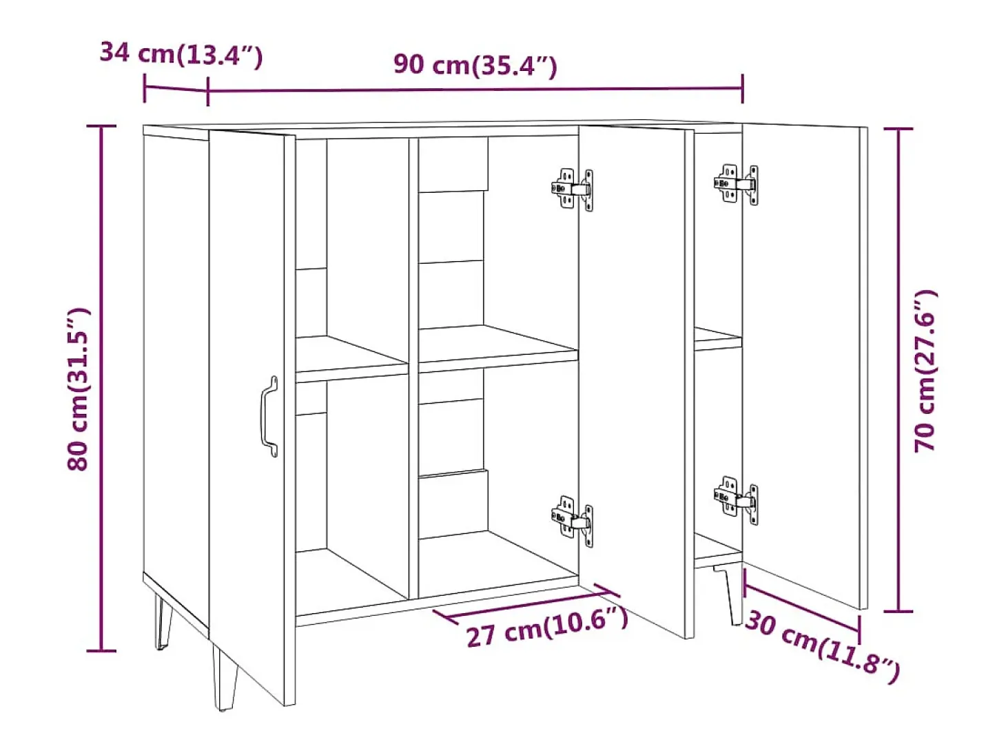 Aparador de roble ahumado 90x34x80 cm madera de ingeniería