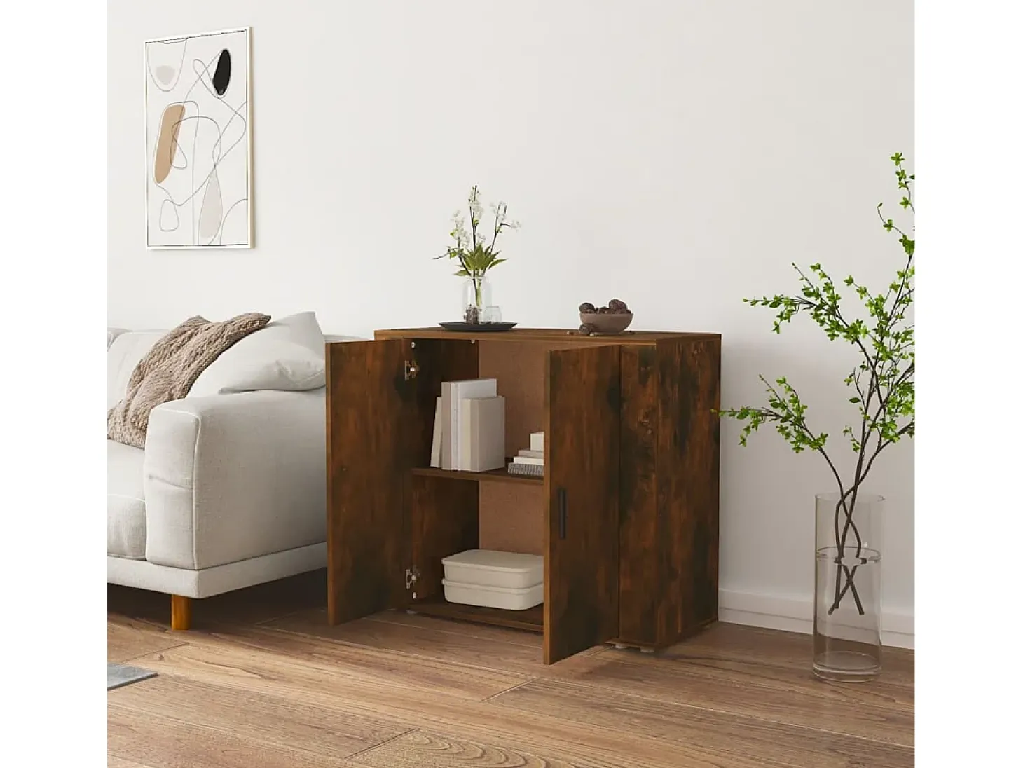 Aparador de roble ahumado 80x33x70 cm Madera de ingeniería