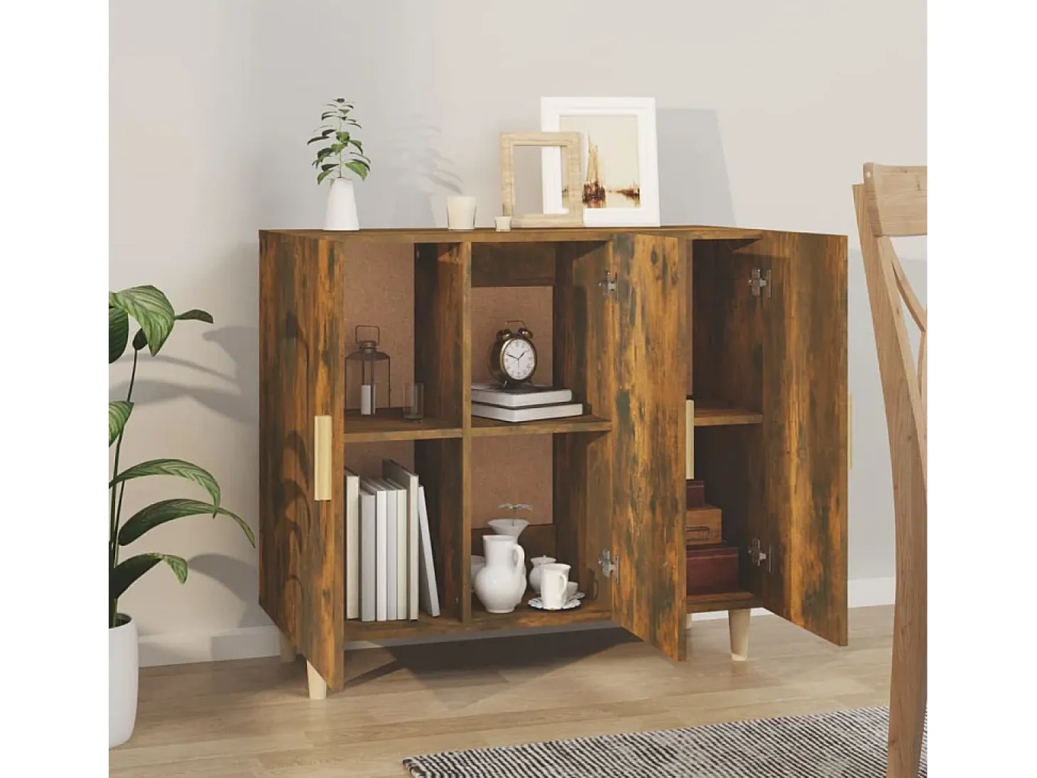 Aparador de roble ahumado 90x34x80 cm madera de ingeniería
