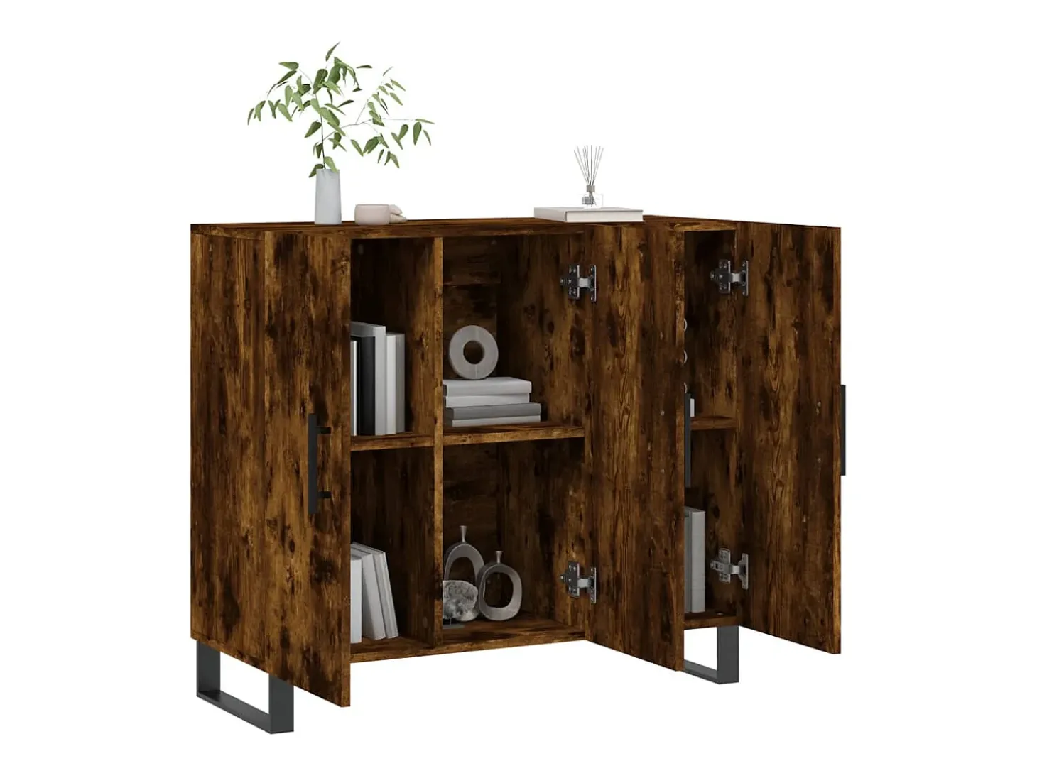 Aparador de roble ahumado 90x34x80 cm madera de ingeniería