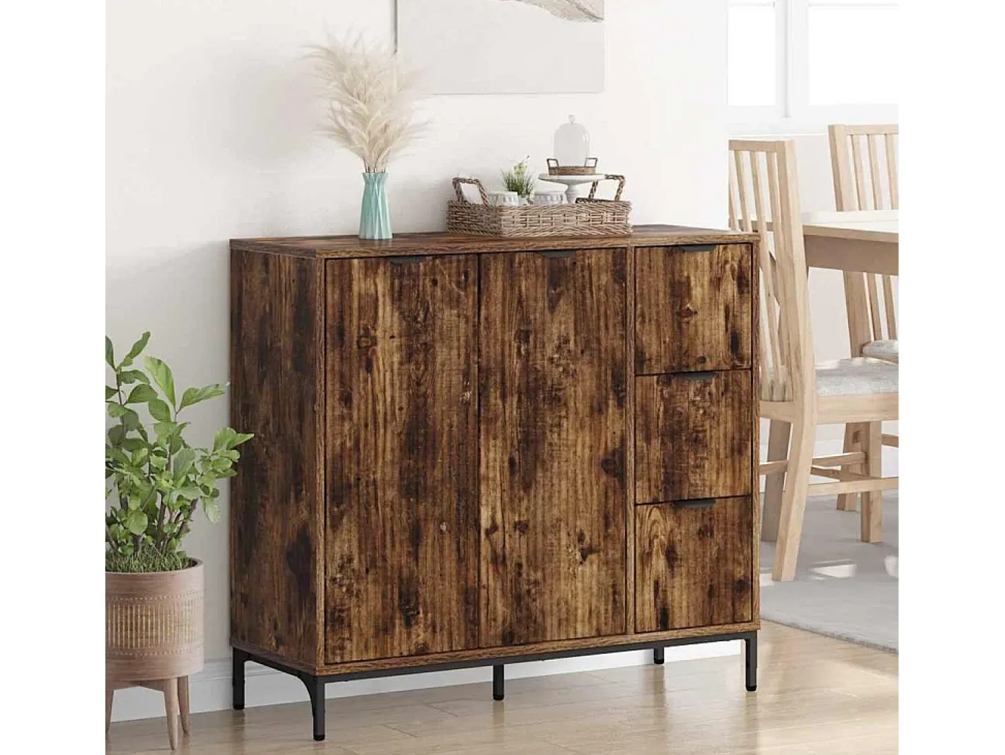 Aparador de roble ahumado 89,5 x 33 x 82 cm Madera de ingeniería