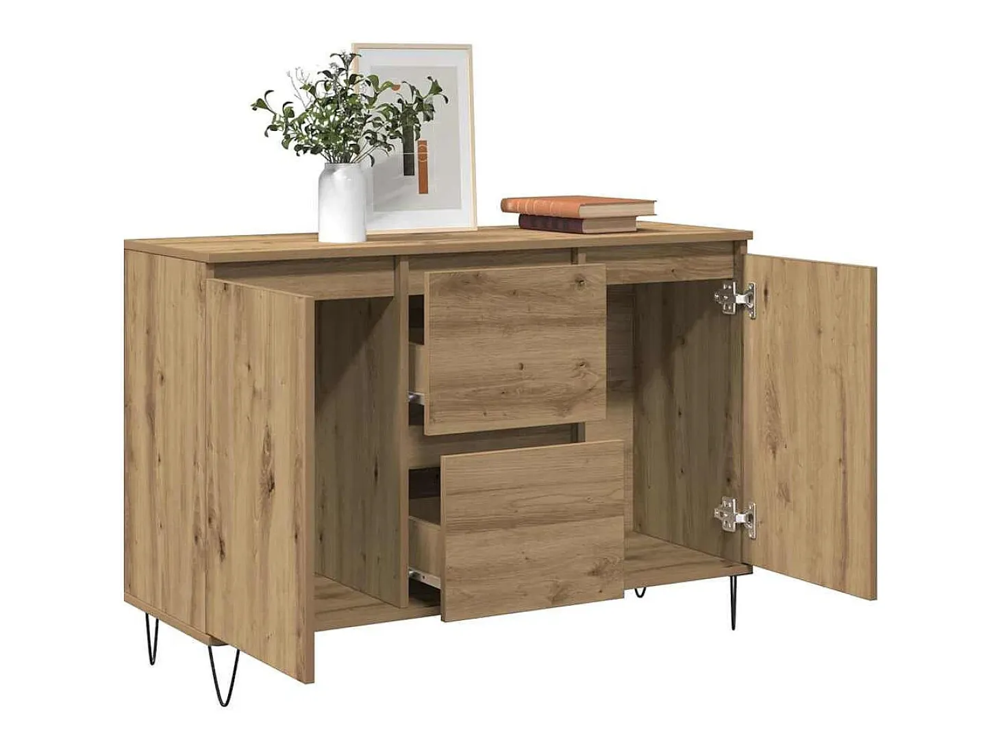 Aparador de roble artesanal 104x35x70 cm madera de ingeniería