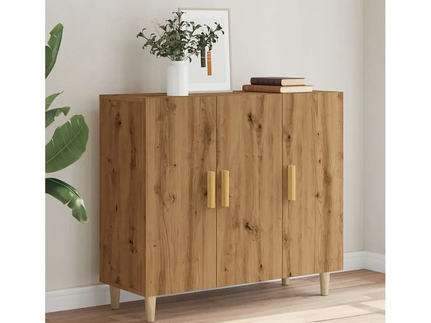 Aparador de roble artesanal 90x34x80 cm madera de ingeniería