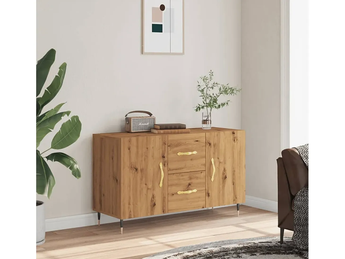 Aparador de roble artesanal 100x36x60 cm madera de ingeniería