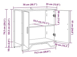 Aparador de roble negro 78 x 35,5 x 74,5 cm Madera de ingeniería