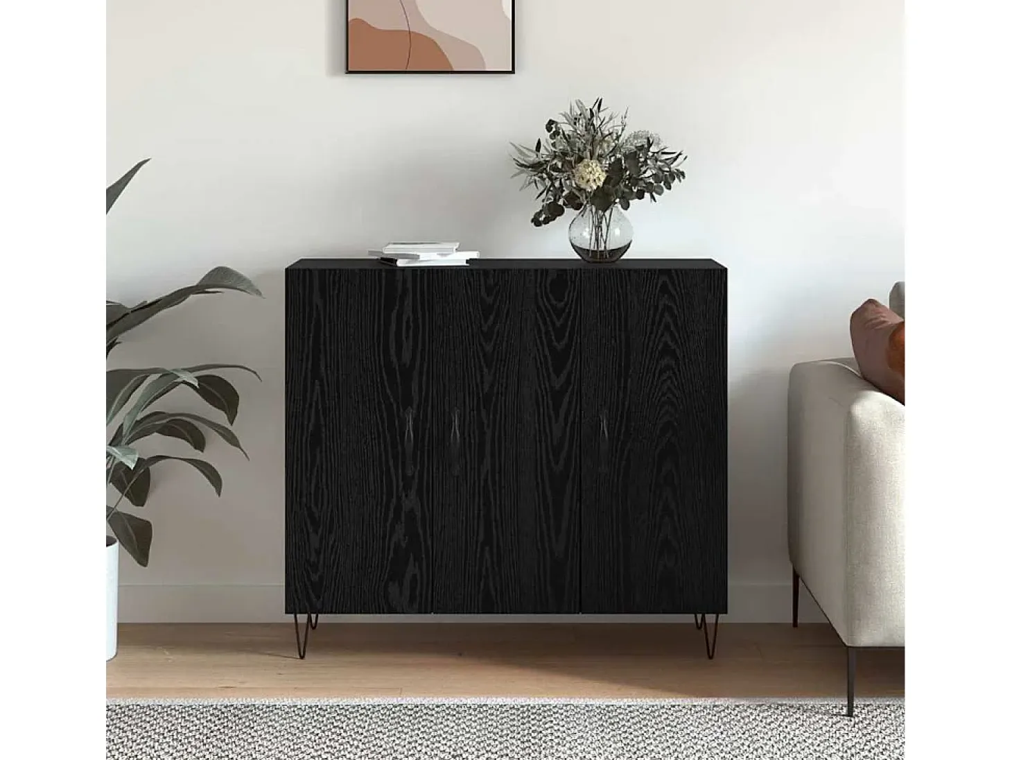 Aparador de roble negro 90 x 34 x 80 cm Madera de ingeniería