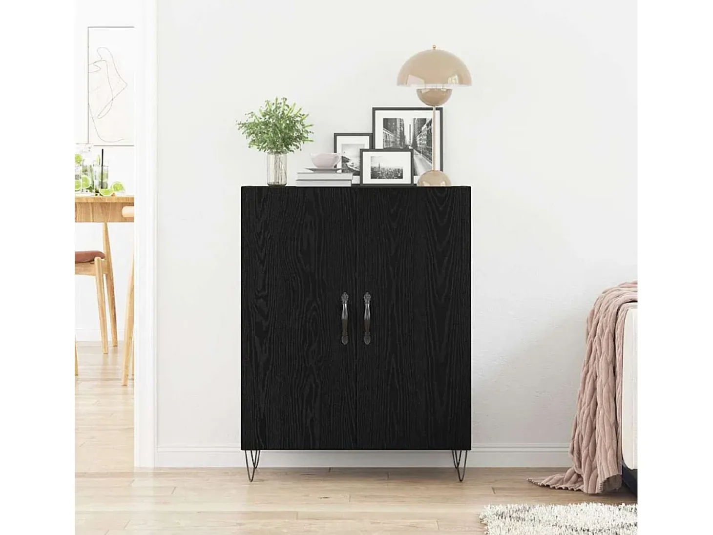 Aparador de roble negro 69,5x34x90 cm Madera de ingeniería