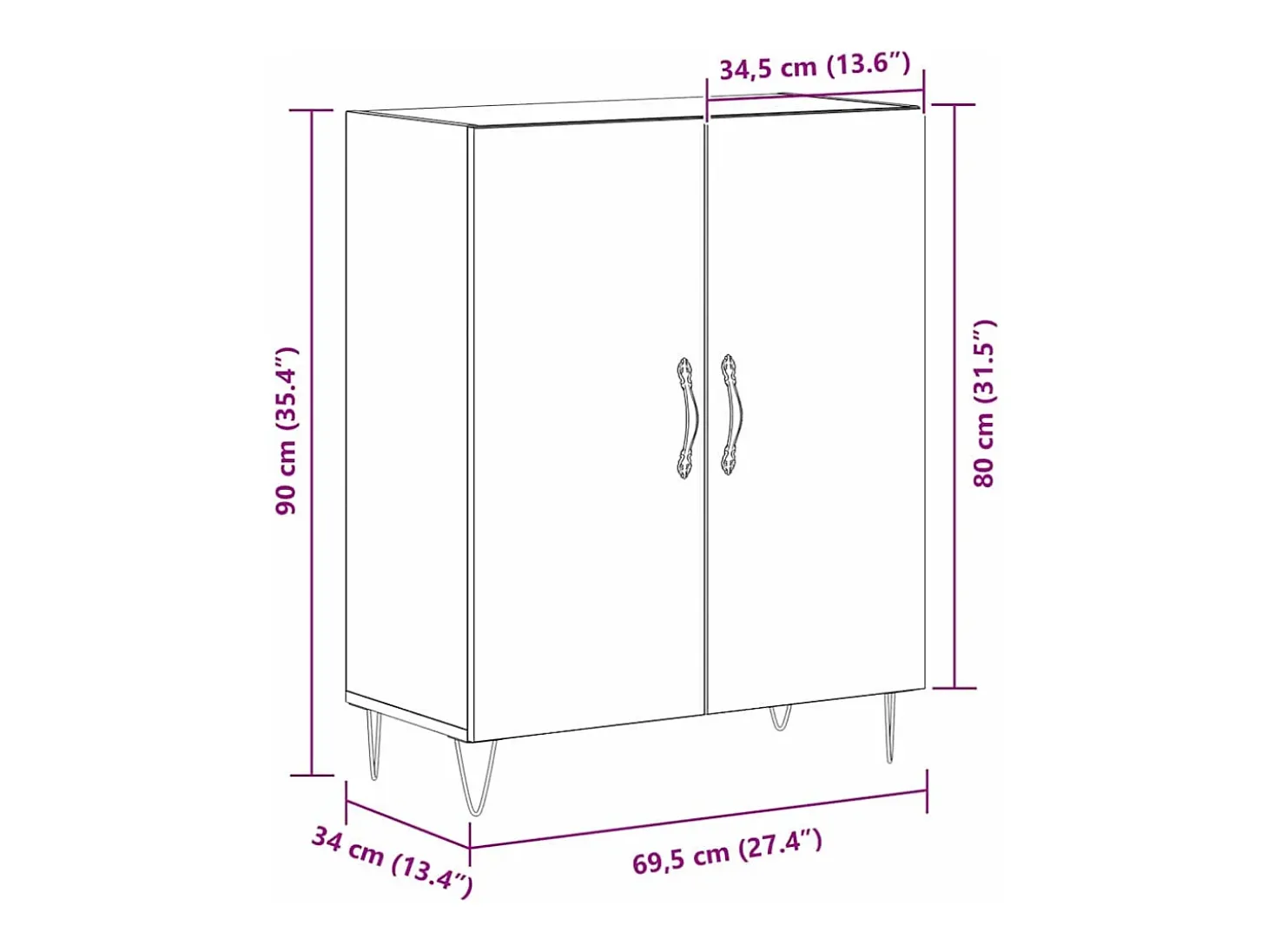 Aparador de roble negro 69,5x34x90 cm Madera de ingeniería