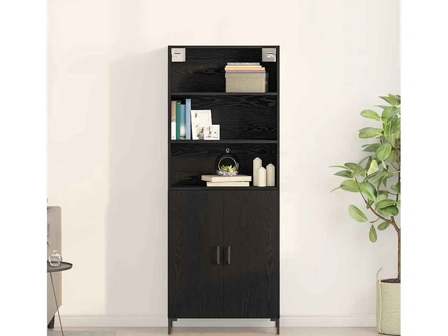 Aparador de roble negro 69,5x34x180 cm Madera de ingeniería