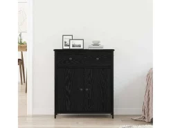 Aparador de Roble Negro 70x30x80 cm Madera Reconstituida y Acero
