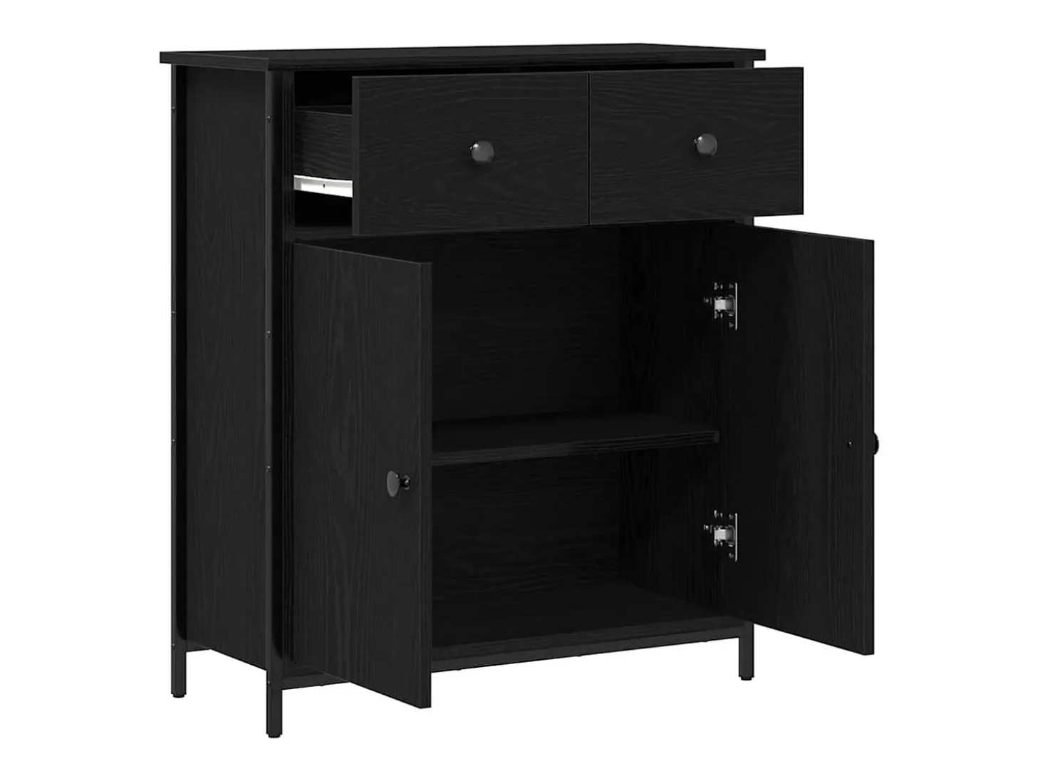 Aparador de Roble Negro 70x30x80 cm Madera Reconstituida y Acero