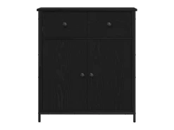 Aparador de Roble Negro 70x30x80 cm Madera Reconstituida y Acero