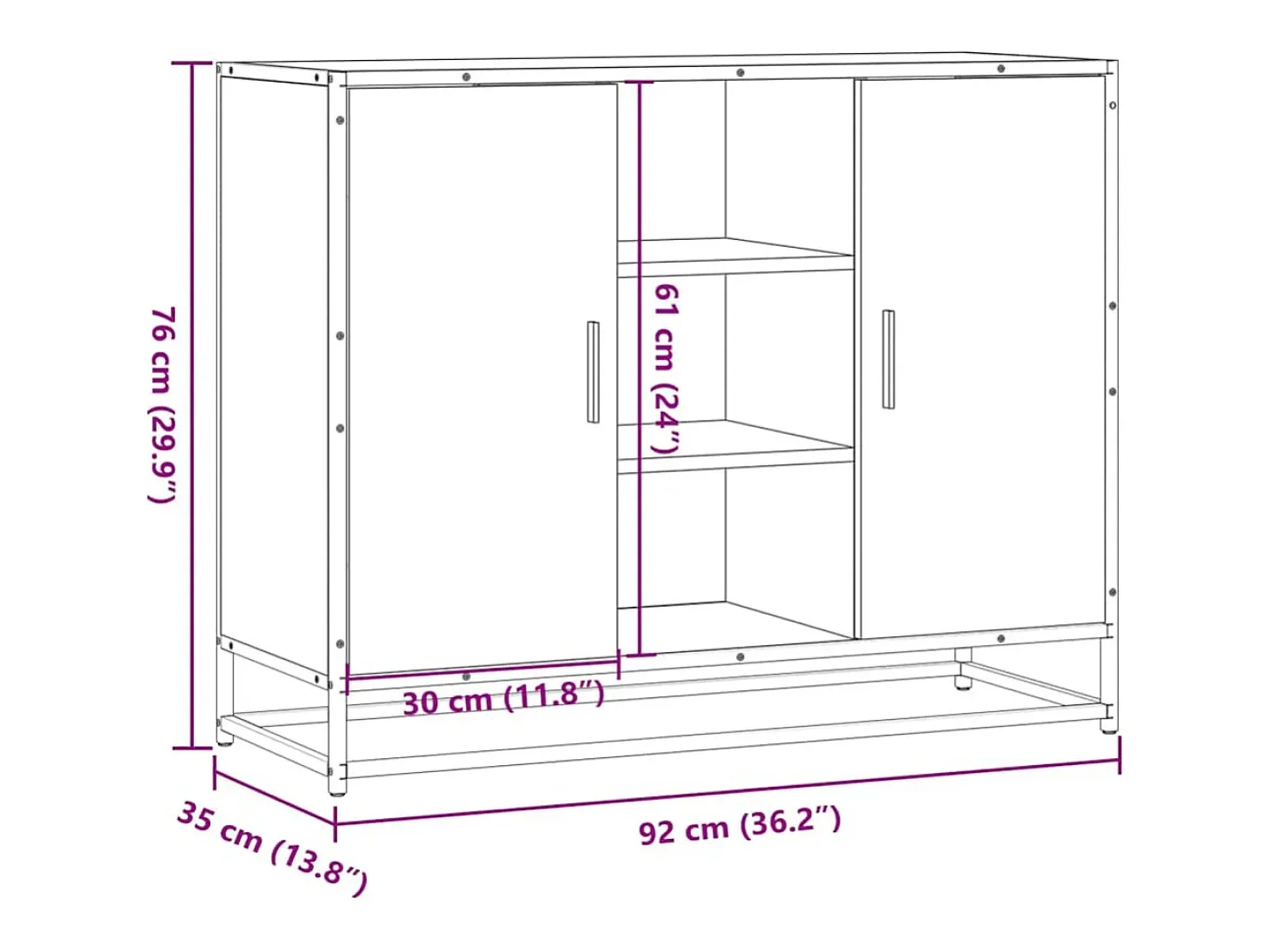 Aparador de roble Sonoma 92x35x76 cm madera de ingeniería