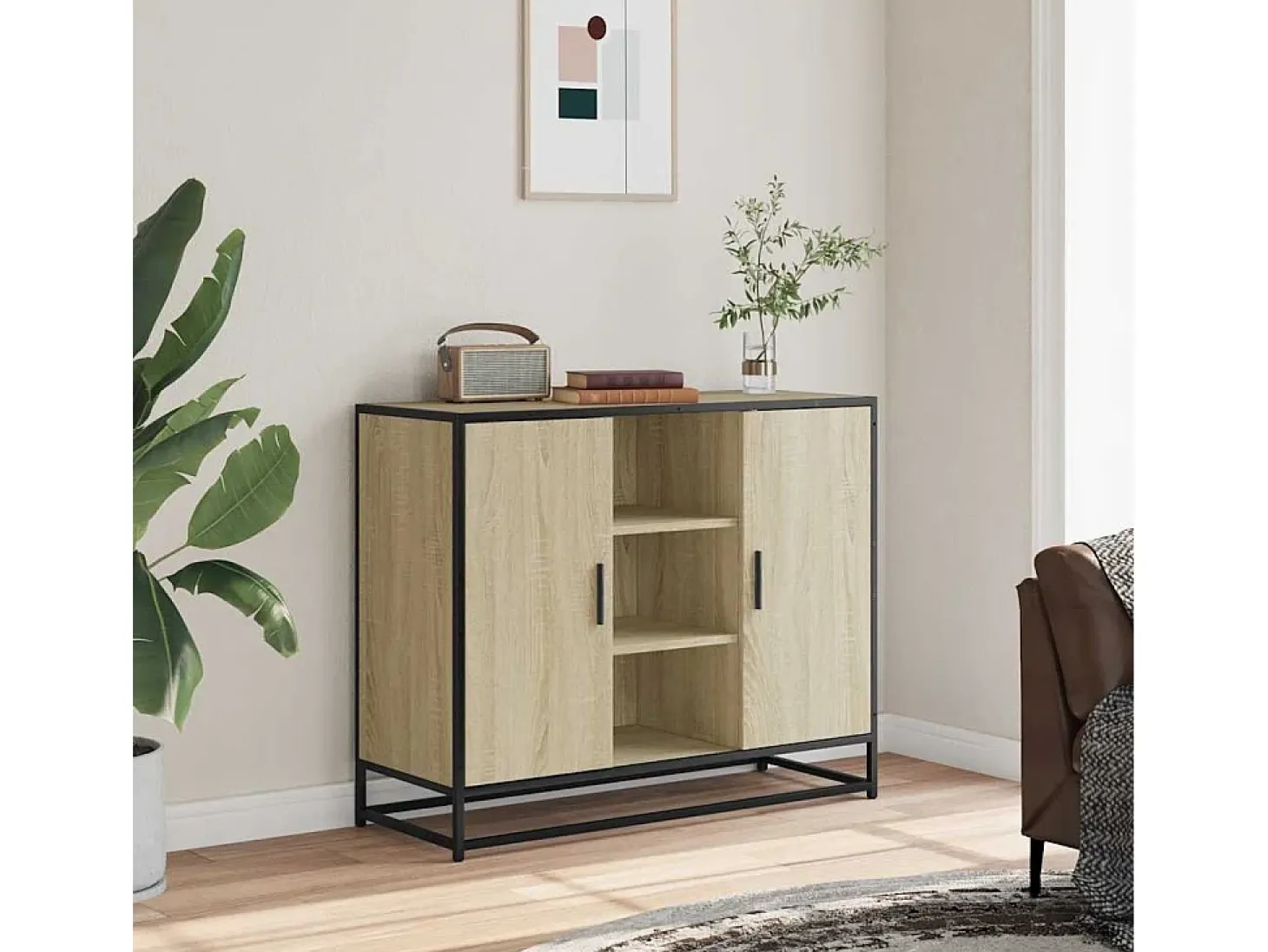 Aparador de roble Sonoma 92x35x76 cm madera de ingeniería