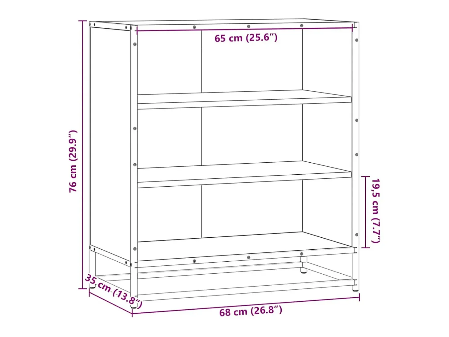 Aparador de roble Sonoma 68x35x76 cm madera contrachapada y metal